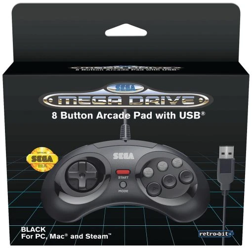 Retro-Bit SEGA Mega Drive 8-Button USB - Black -Gamer Holic Sales 7350002936856